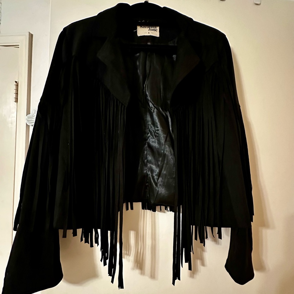 Savanna Jane Black Fringe Suede Leather Jacket